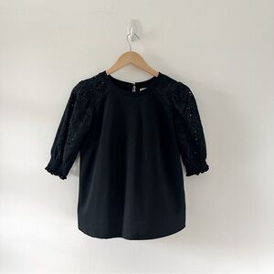 Black Eyelet Sleeve Blouse Size M